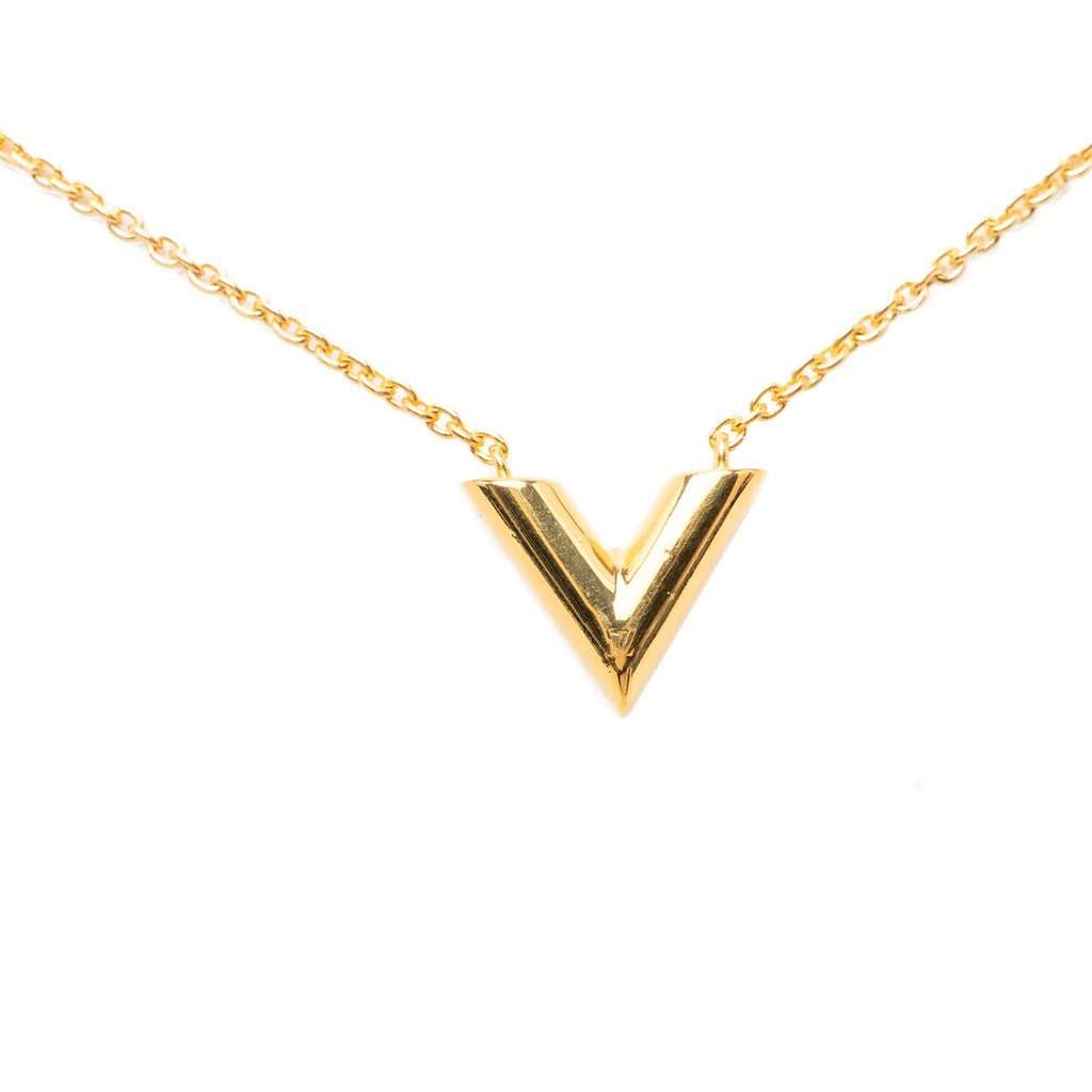 Louis Vuitton Gold Plated Essential V Necklace Gold Metal Very good condition - Front View