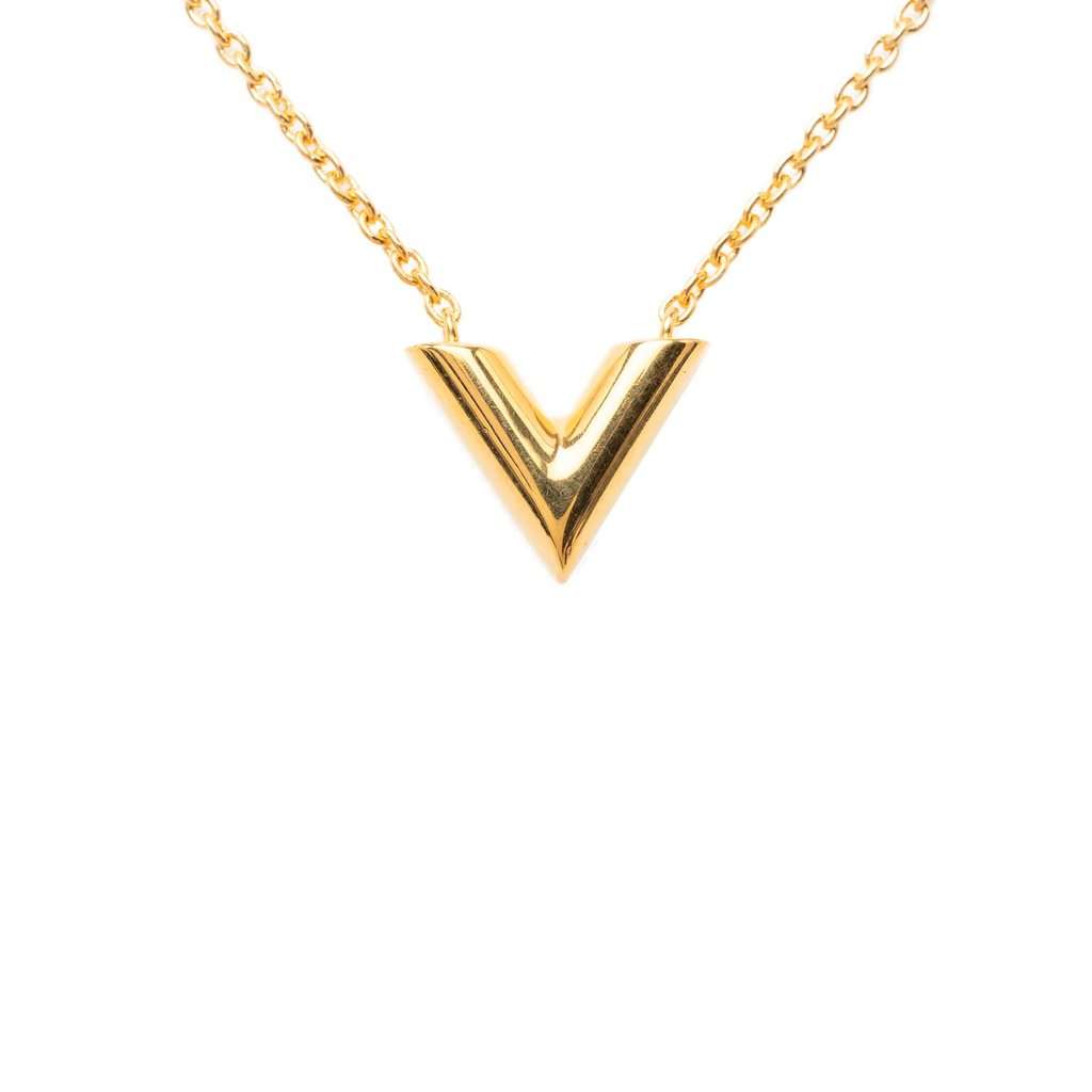 Louis Vuitton Gold Plated Essential V Necklace Gold Metal Very good condition - Back View