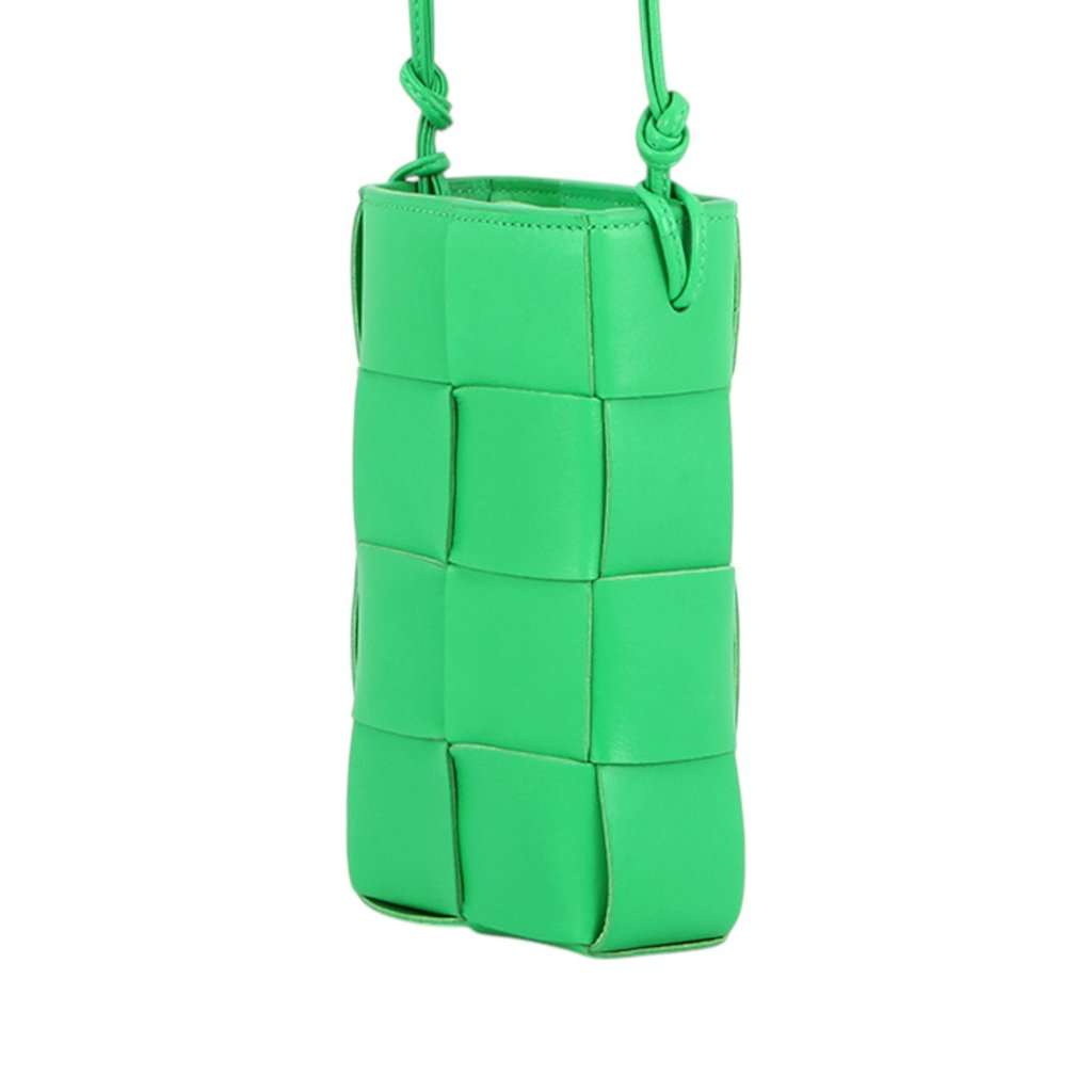 Bottega Veneta Nappa Maxi Intrecciato Cassette Phone Holder Green Leather Very good condition - Back View