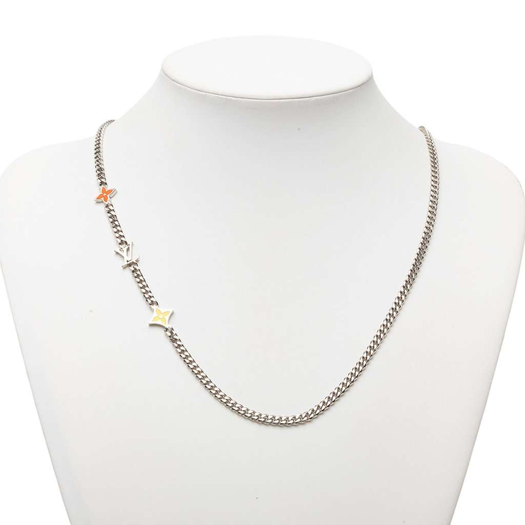 Louis Vuitton Brass Monogram Row Necklace Silver Metal Very good - Box View