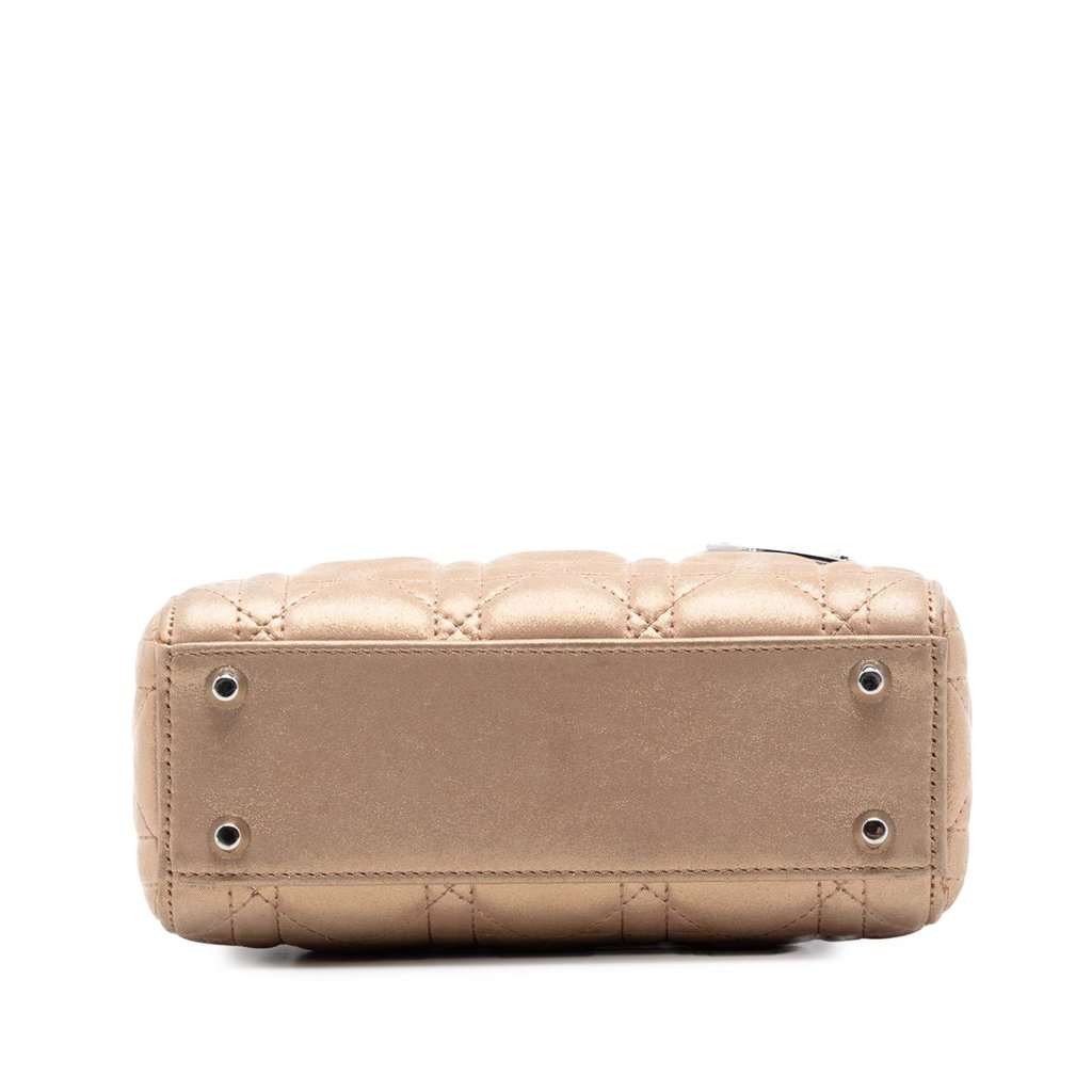 Dior Mini Iridescent Lambskin Cannage Lady Dior Gold Leather Very good condition - Inside View