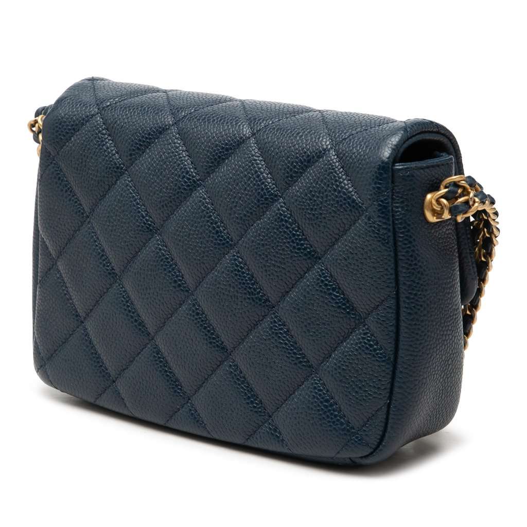 Chanel Mini Quilted Caviar Chain Soul Flap Blue Leather Very good condition - Back View
