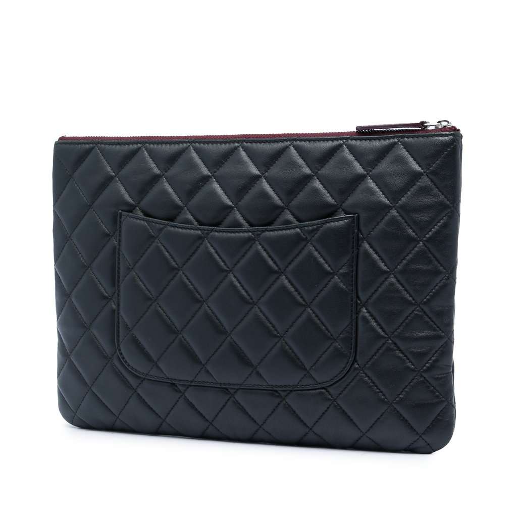 Chanel Medium Quilted Lambskin O Case Clutch Black Leather Very good - Back View