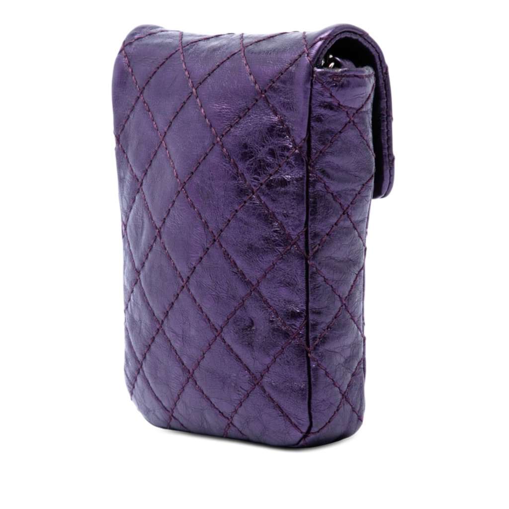 Chanel Quilted Metallic Aged Calfskin Reissue 2.55 Phone Holder Purple Leather Very good - Back View