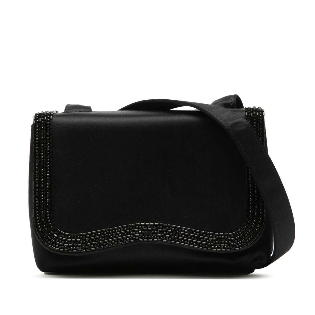 Chanel Mini Satin Beaded Flap Crossbody Black Very good condition - Front View