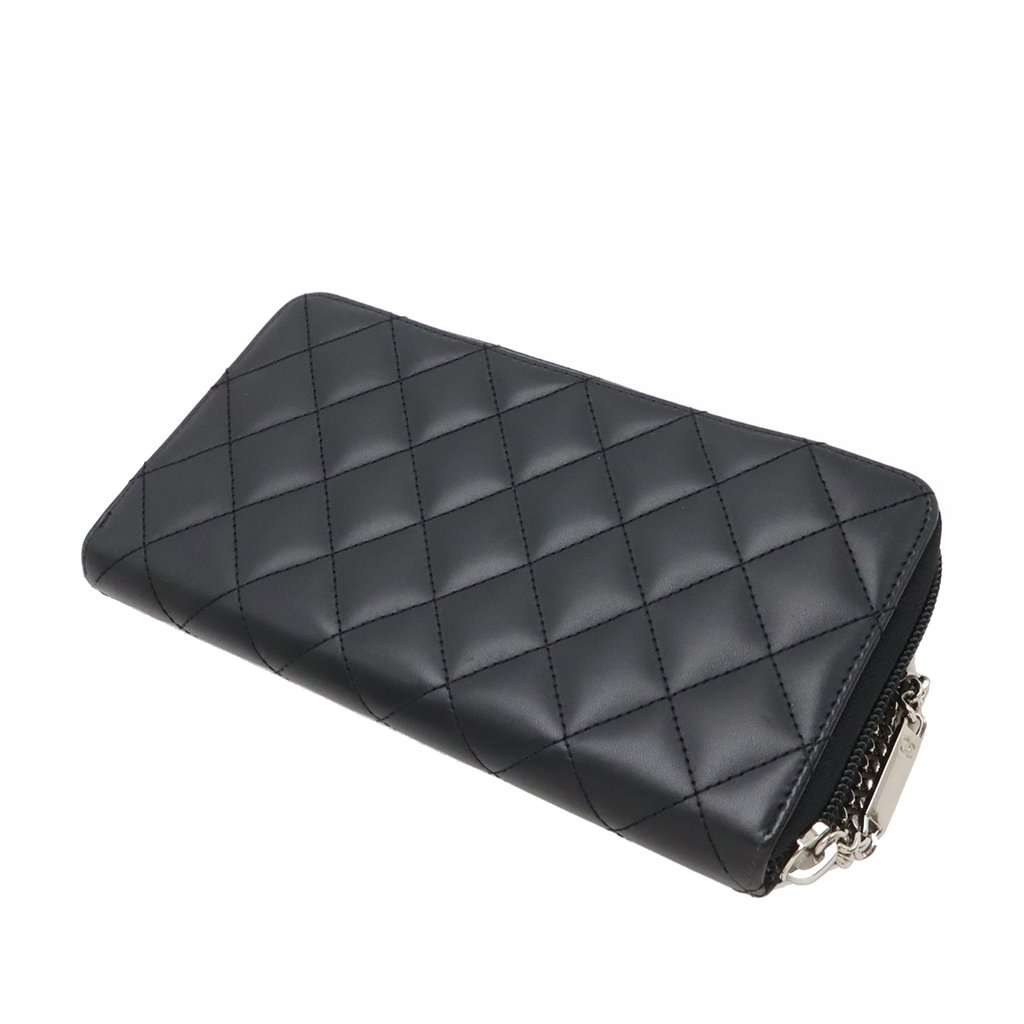 Chanel Quilted Lambskin Cambon Ligne Zippy Wallet Black Leather Very good - Back View