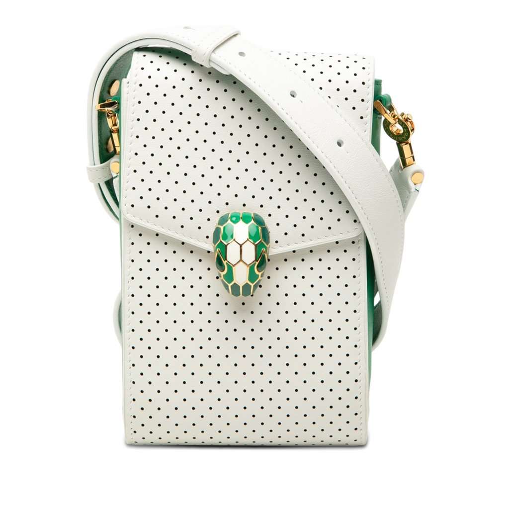 Bvlgari Casablanca Apres Tennis Perforated Calfskin Serpenti Crossbody White Leather Very good condition - Front View
