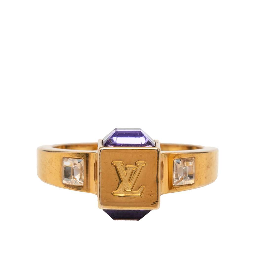 Louis Vuitton Gold Plated Crystal Gamble Cocktail Ring L Gold Metal Very good - Front View