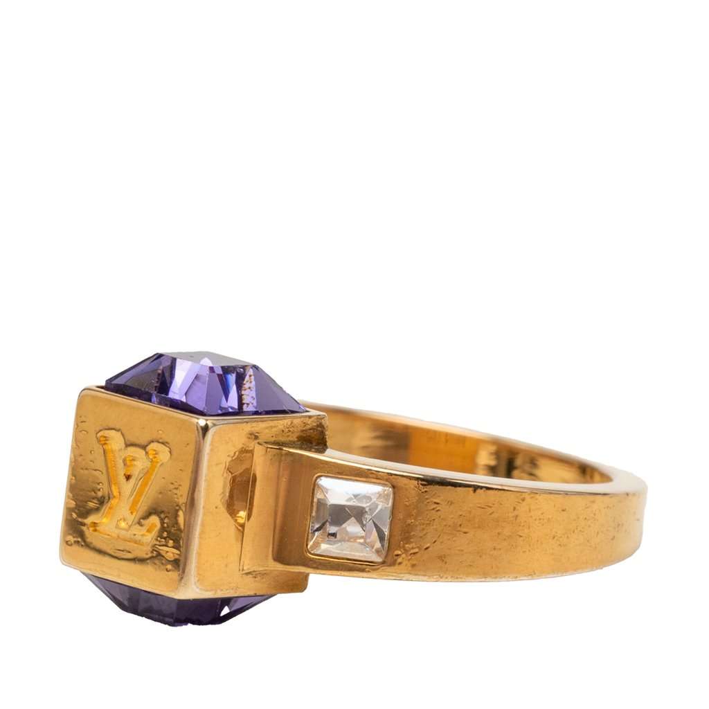 Louis Vuitton Gold Plated Crystal Gamble Cocktail Ring L Gold Metal Very good - Back View