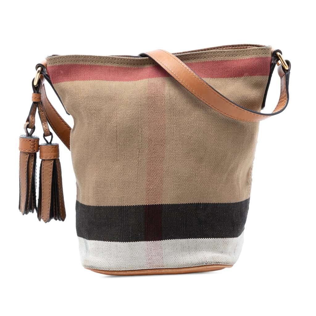Burberry Mini Mega Check Canvas Ashby Tassel Bucket Bag Brown Very good condition - Front View