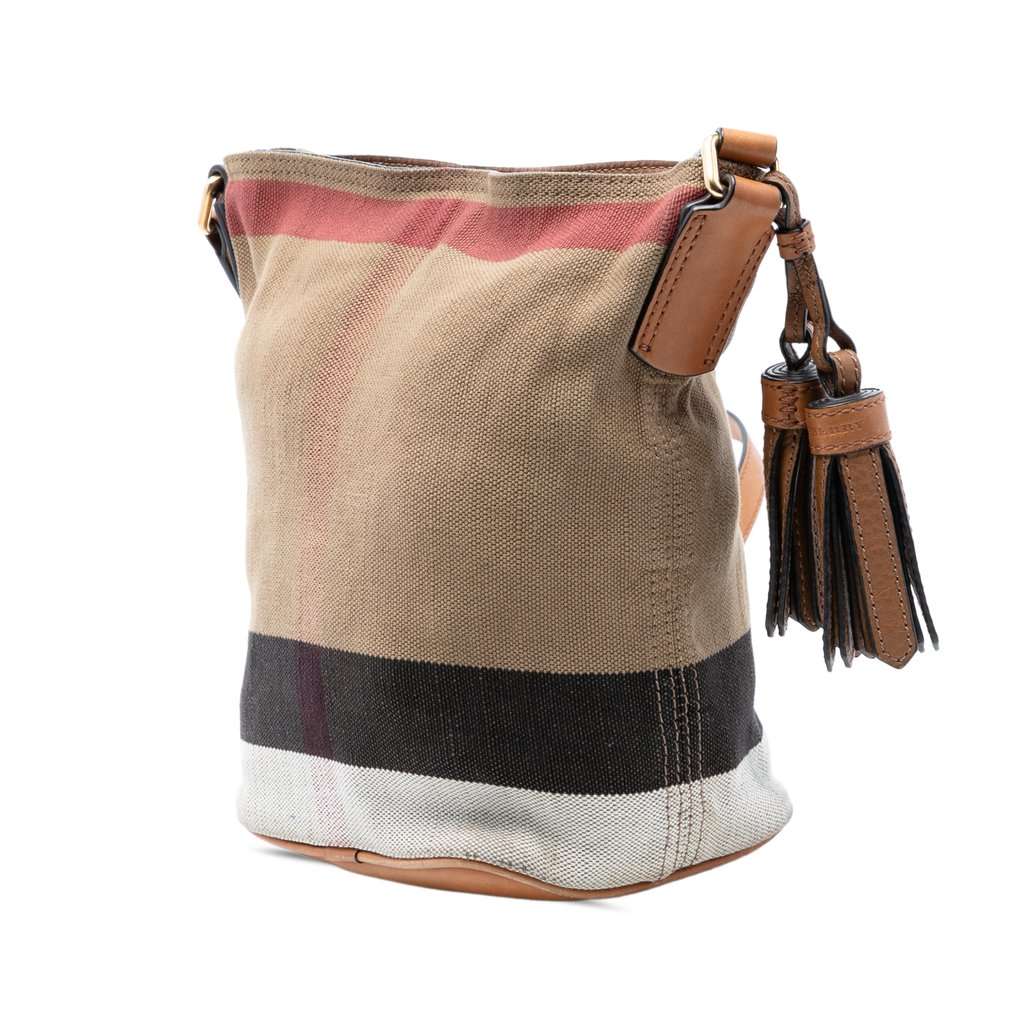 Burberry Mini Mega Check Canvas Ashby Tassel Bucket Bag Brown Very good condition - Back View