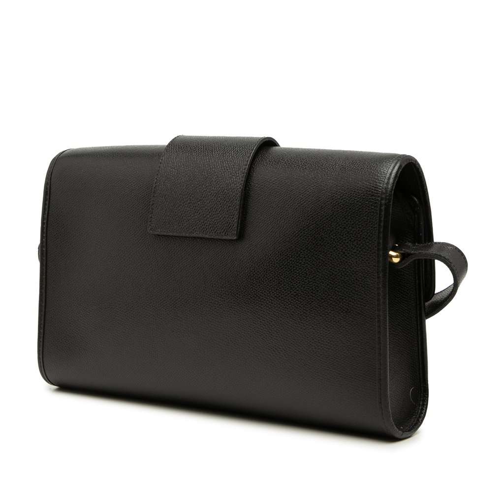 Saint Laurent Grained Calfskin Flap Crossbody Black Leather Very good - Back View