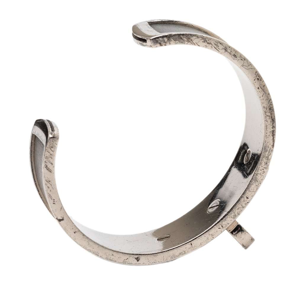 Hermès Leather and Palladium Plated Kelly Cuff Bracelet Black Leather Very good condition - Box View