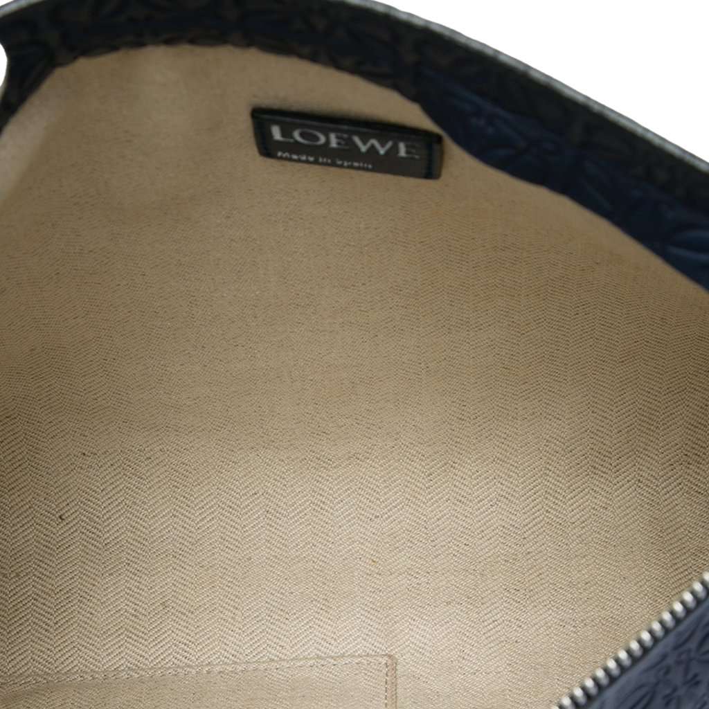 LOEWE Embossed Anagram Leather Repeat T Clutch Blue Leather Very good - Model View