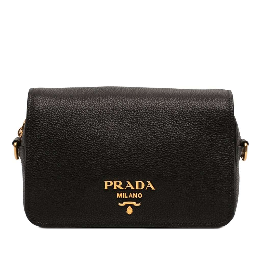 Prada Vitello Phenix Flap Crossbody Black Leather Good condition - Front View