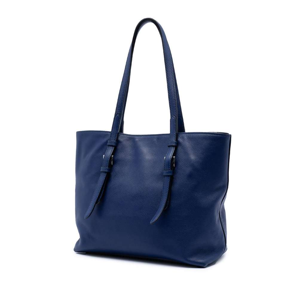 Prada Saffiano Soft Shopping Tote Blue Leather Very good condition - Back View