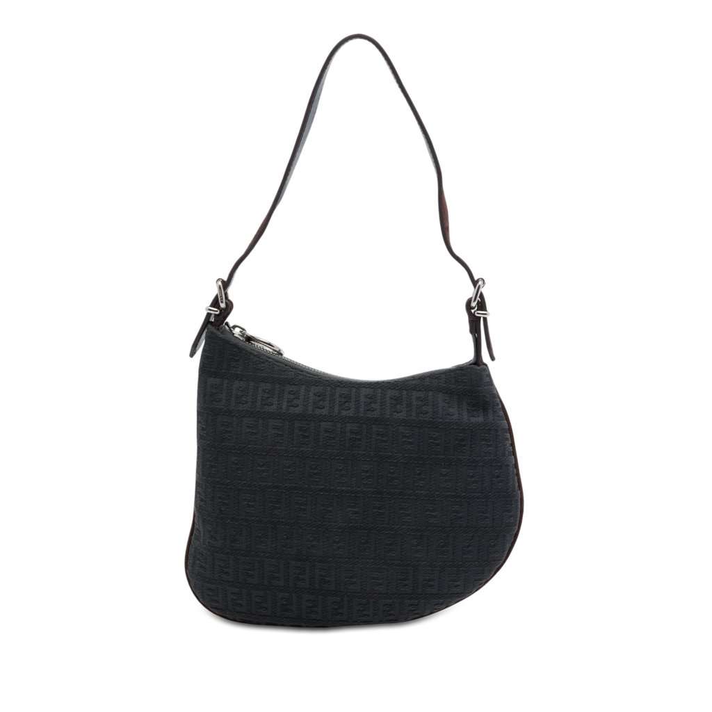 Fendi Zucchino Canvas Oyster Shoulder Bag Black Very good - Front View