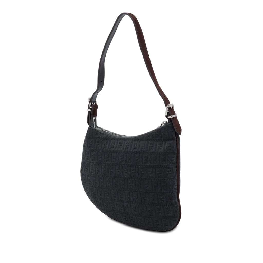 Fendi Zucchino Canvas Oyster Shoulder Bag Black Very good - Back View