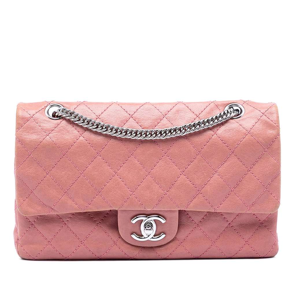Chanel Medium Classic Washed Lambskin Bijoux Chain Double Flap Pink Leather Very good condition - Front View