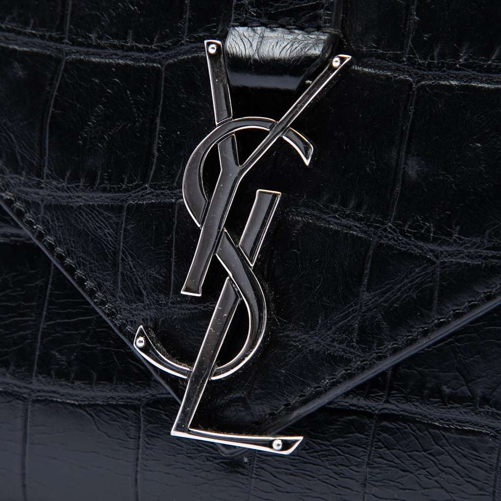 Saint Laurent Medium Croc Embossed Leather Monogram College Satchel Black Leather Very good - Box View