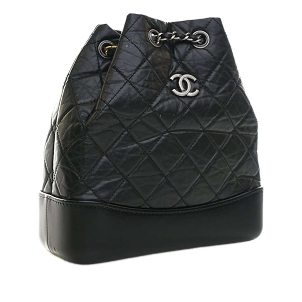 Chanel Small Quilted Aged Calfskin Gabrielle Backpack Black Leather Very good condition - Inside View
