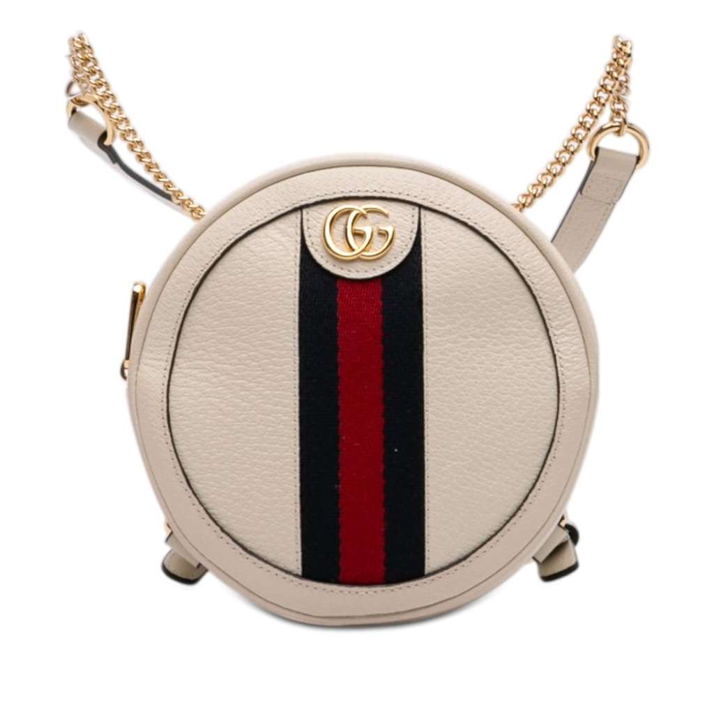 Gucci Mini Leather Round Ophidia Backpack White Leather Very good - Front View