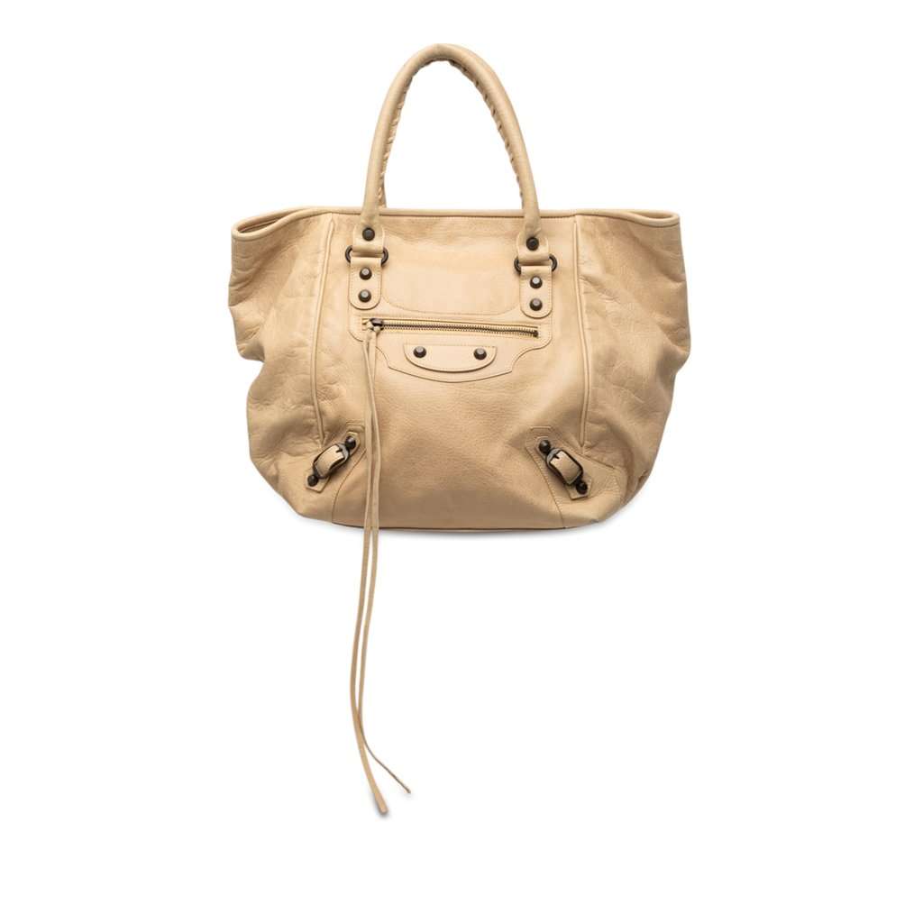 Balenciaga Lambskin Motocross Classic Sunday Tote Beige Leather Very good condition - Front View