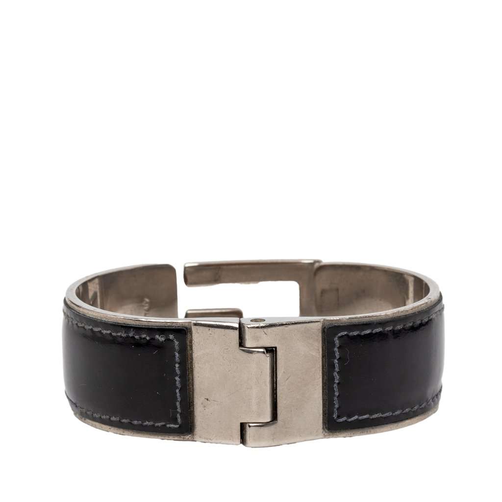 Gucci Leather and Brass G Cuff Bracelet Black Leather Very good - Inside View