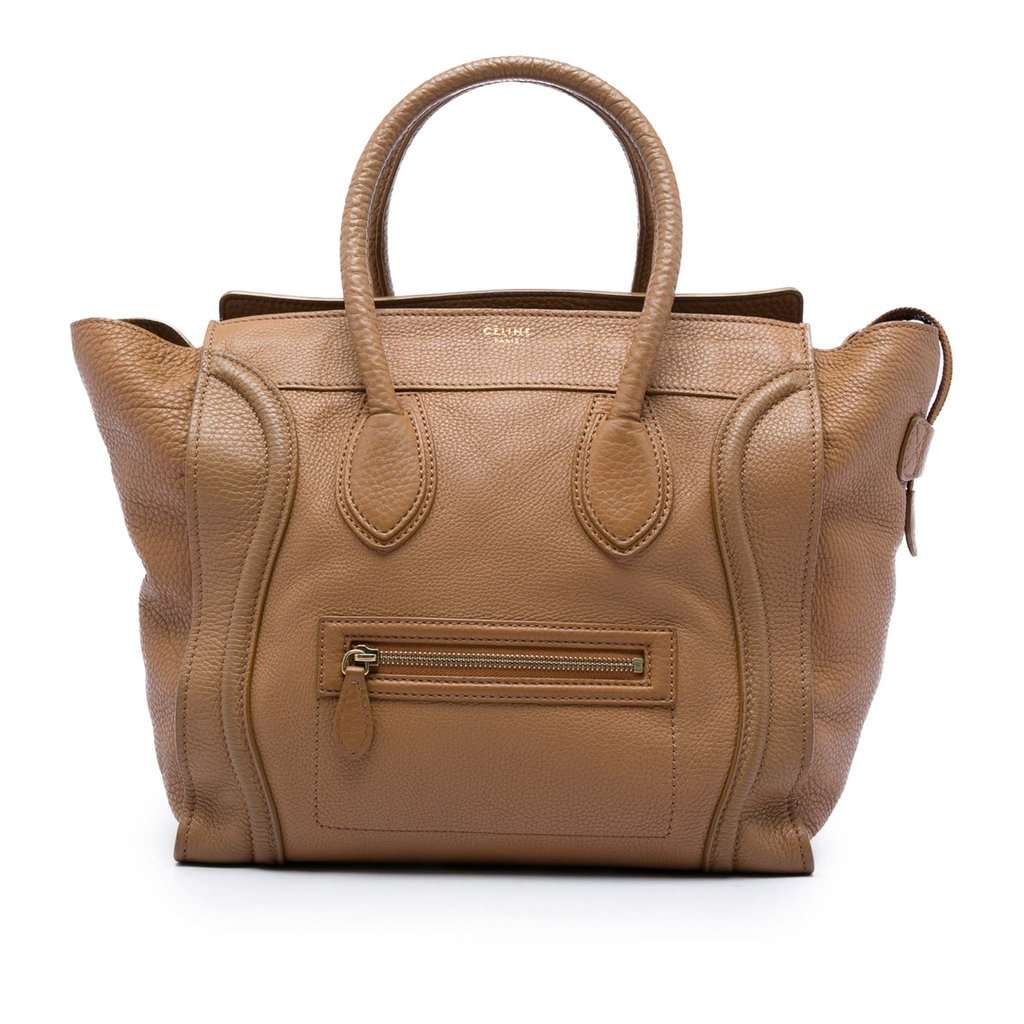 Celine Mini Grained Calfskin Luggage Tote Brown Leather Good - Front View