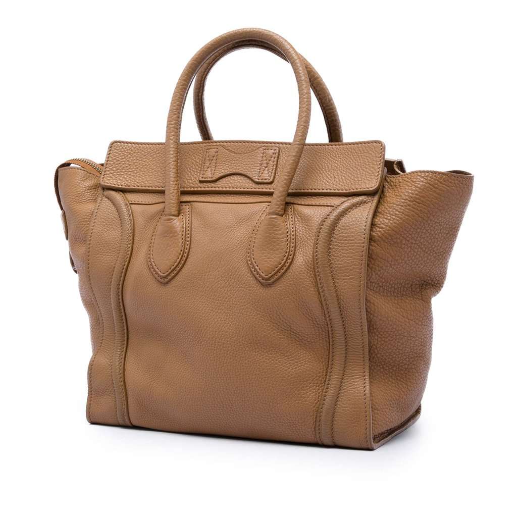 Celine Mini Grained Calfskin Luggage Tote Brown Leather Good - Back View
