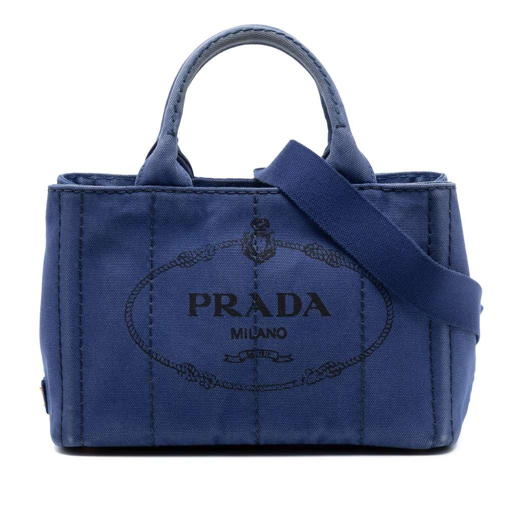 Prada Small Canvas Canapa Logo Satchel Blue Very good condition - Front View