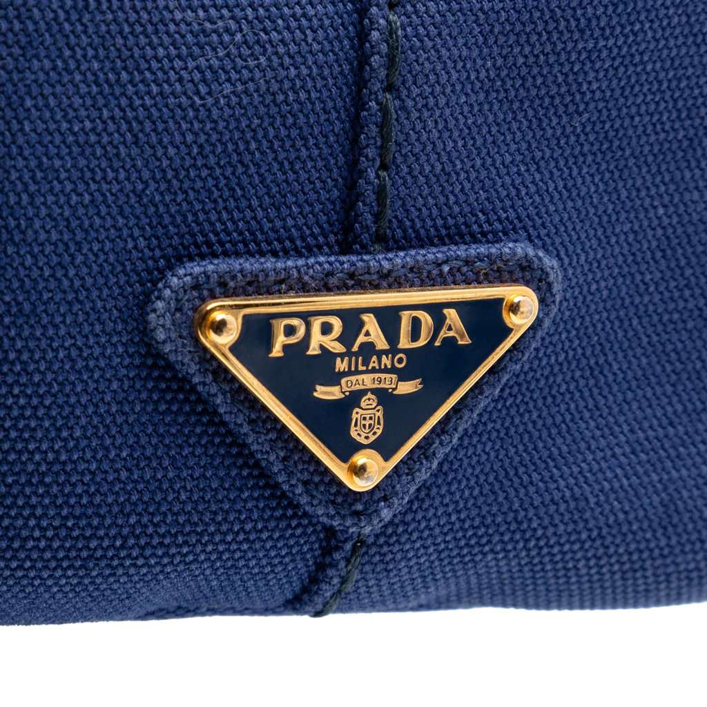 Prada Small Canvas Canapa Logo Satchel Blue Very good condition - Box View