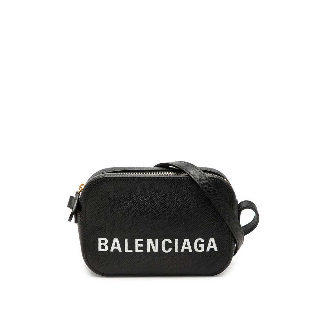 Balenciaga Grained Calfskin Logo Ville Camera Bag XS Black Leather Very good condition - Front View