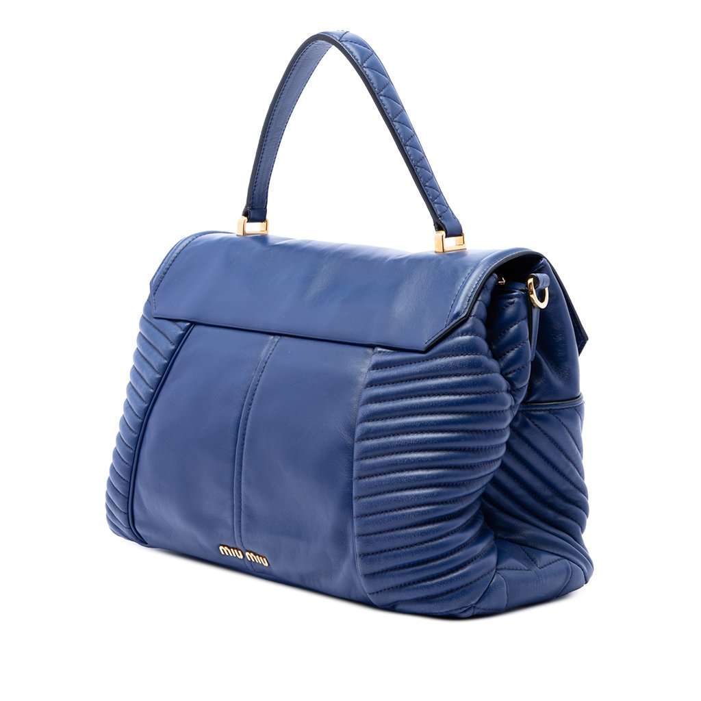 Miu Miu Quilted Nappa Biker Top Handle Bag Blue Leather Very good condition - Back View