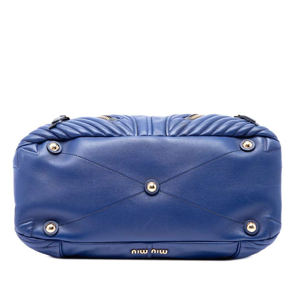 Miu Miu Quilted Nappa Biker Top Handle Bag Blue Leather Very good condition - Inside View