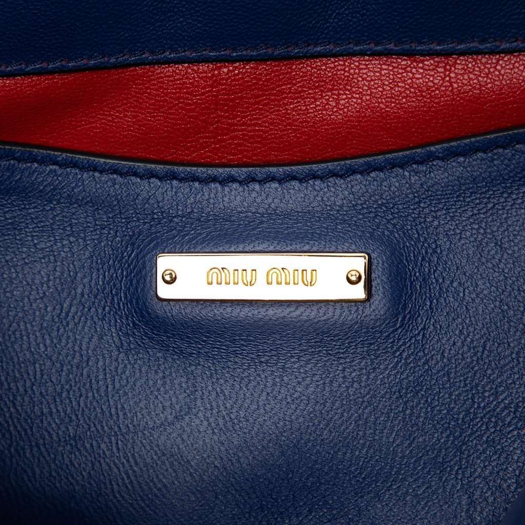 Miu Miu Quilted Nappa Biker Top Handle Bag Blue Leather Very good condition - Box View
