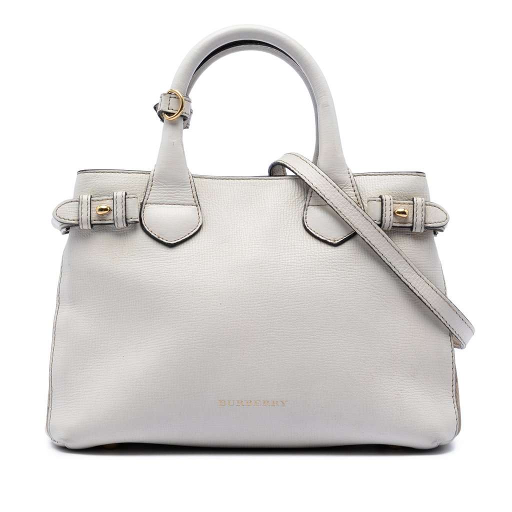 Burberry Small Leather and House Check Banner Satchel White Leather Very good condition - Front View
