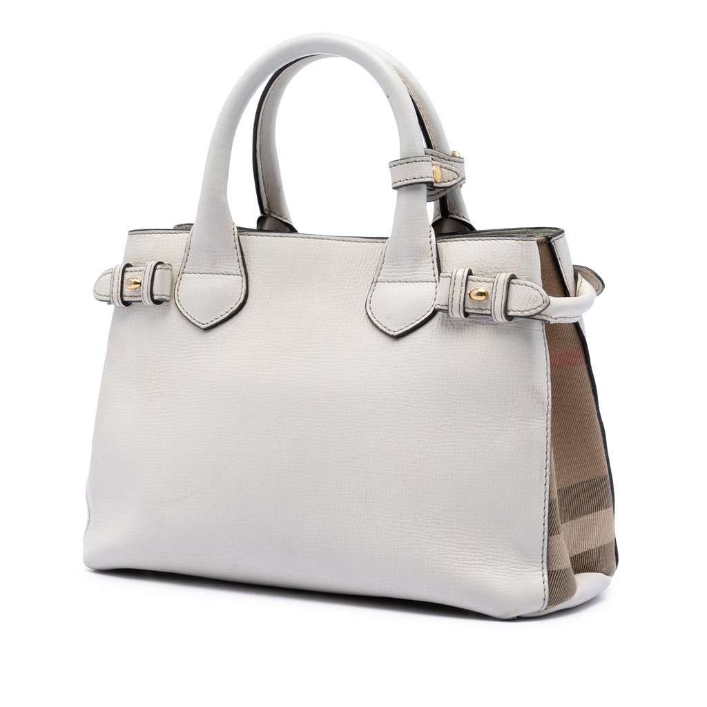 Burberry Small Leather and House Check Banner Satchel White Leather Very good condition - Back View