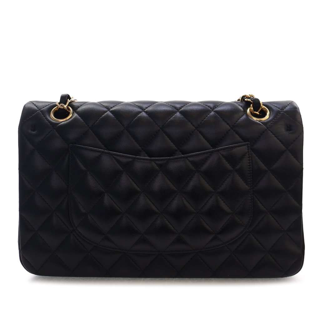 Chanel Medium Classic Lambskin Double Flap Black Leather Very good condition - Back View
