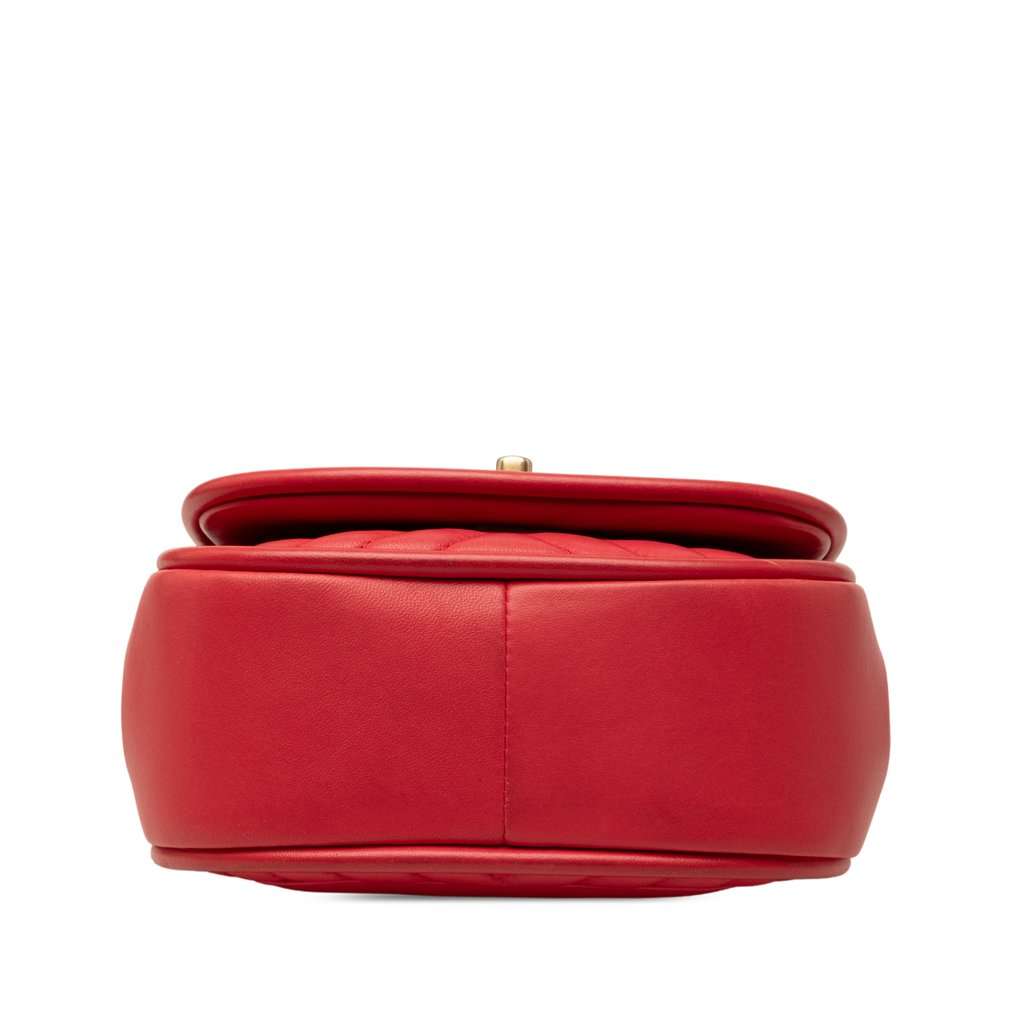 Chanel Mini CC Chevron Lambskin Reversed Round Flap Red Leather Very good - Inside View