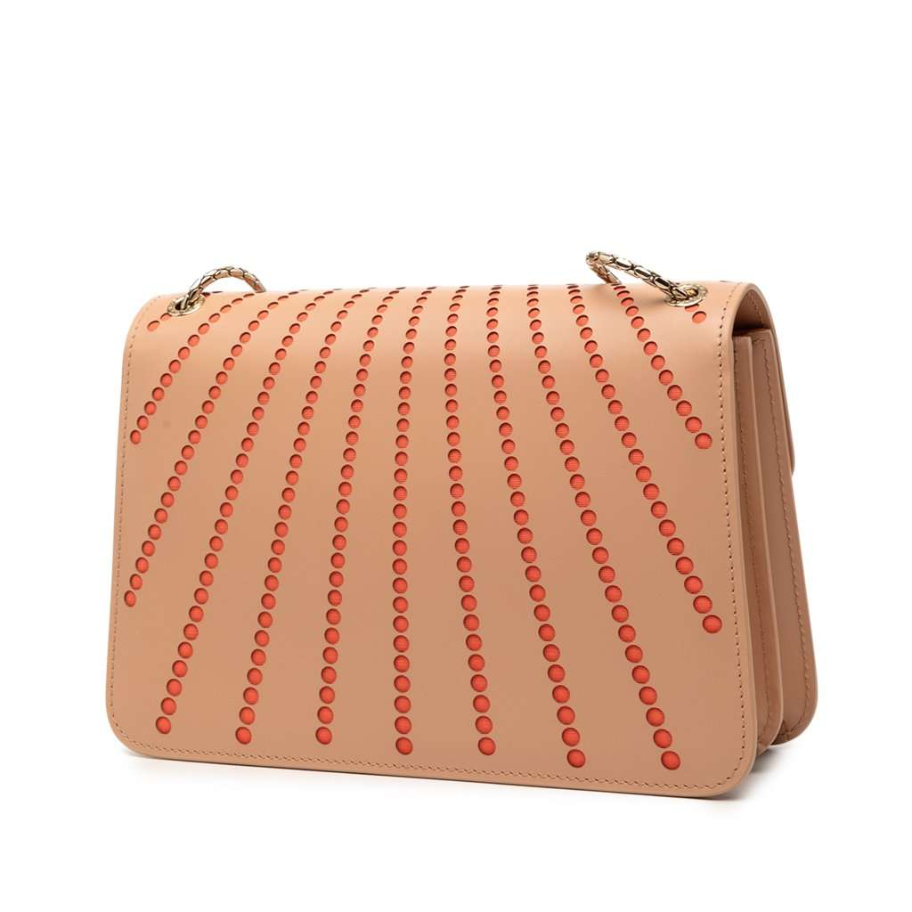 Bvlgari Medium Laser Cut Calfskin Diamond Blast Sunshine Serpenti Forever Shoulder Bag Beige Leather Very good condition - Back View