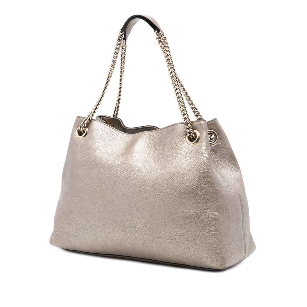 Gucci Medium Metallic Calfskin Soho Chain Tote Gold Leather Very good - Back View