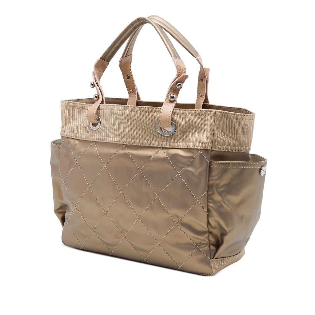 Chanel Large Quilted Coated Canvas Paris Biarritz Tote Gold Very good - Back View