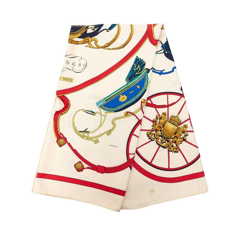 Hermès Springs Silk Scarf 90 White Very good condition - Front View