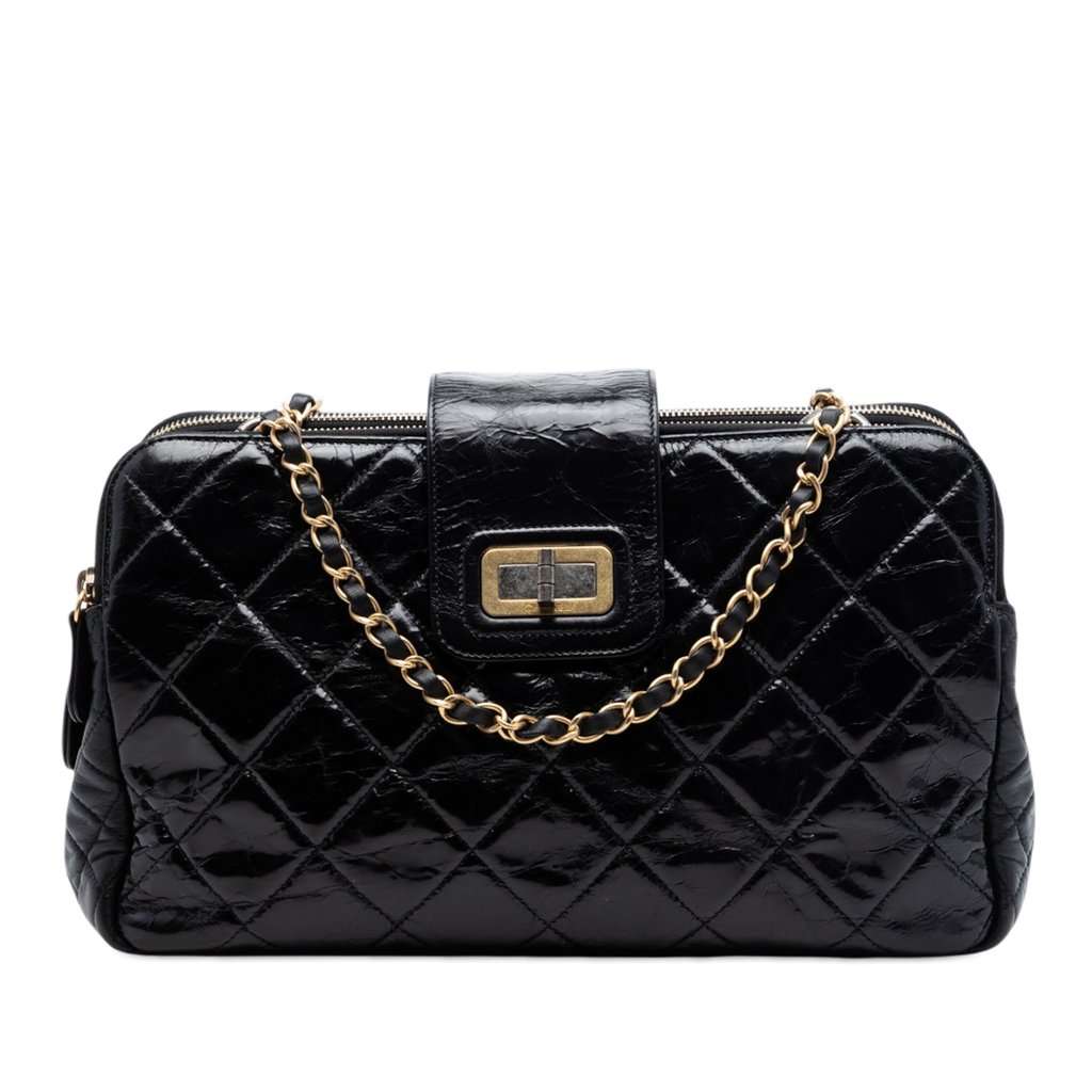 Chanel Quilted Glazed Calfskin Reissue Mademoiselle Accordion Tote Black Leather Very good condition - Front View