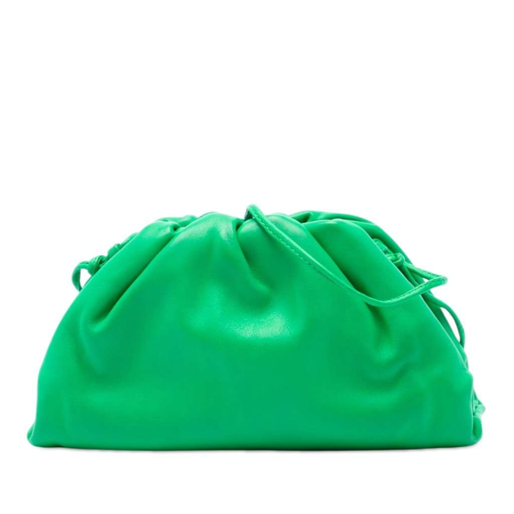 Bottega Veneta Lambskin The Mini Pouch Crossbody Green Leather Very good - Front View