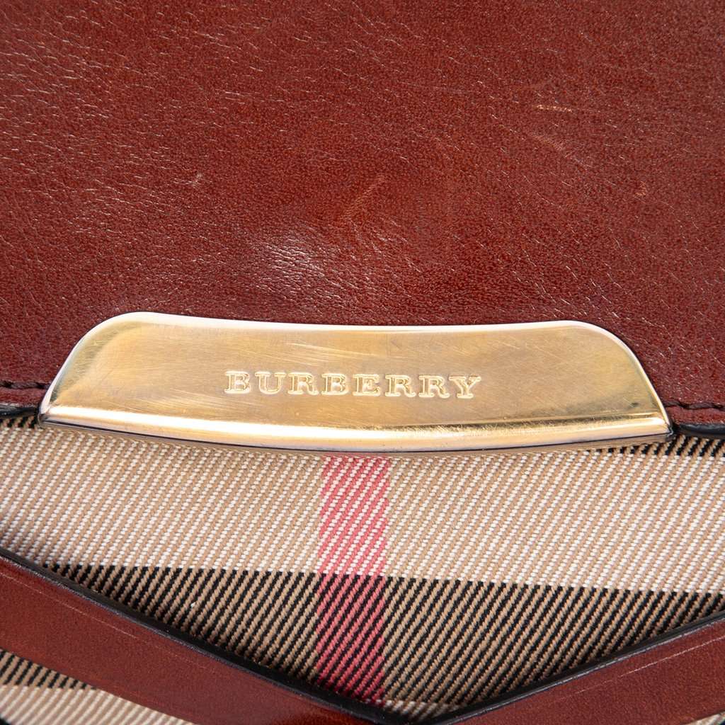 Burberry Leather and House Check Canvas Bridle Abbott Crossbody Brown Leather Very good - Box View