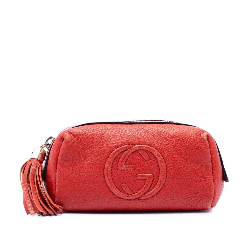Gucci Pebbled Calfskin Soho Cosmetic Pouch Red Leather Very good - Front View
