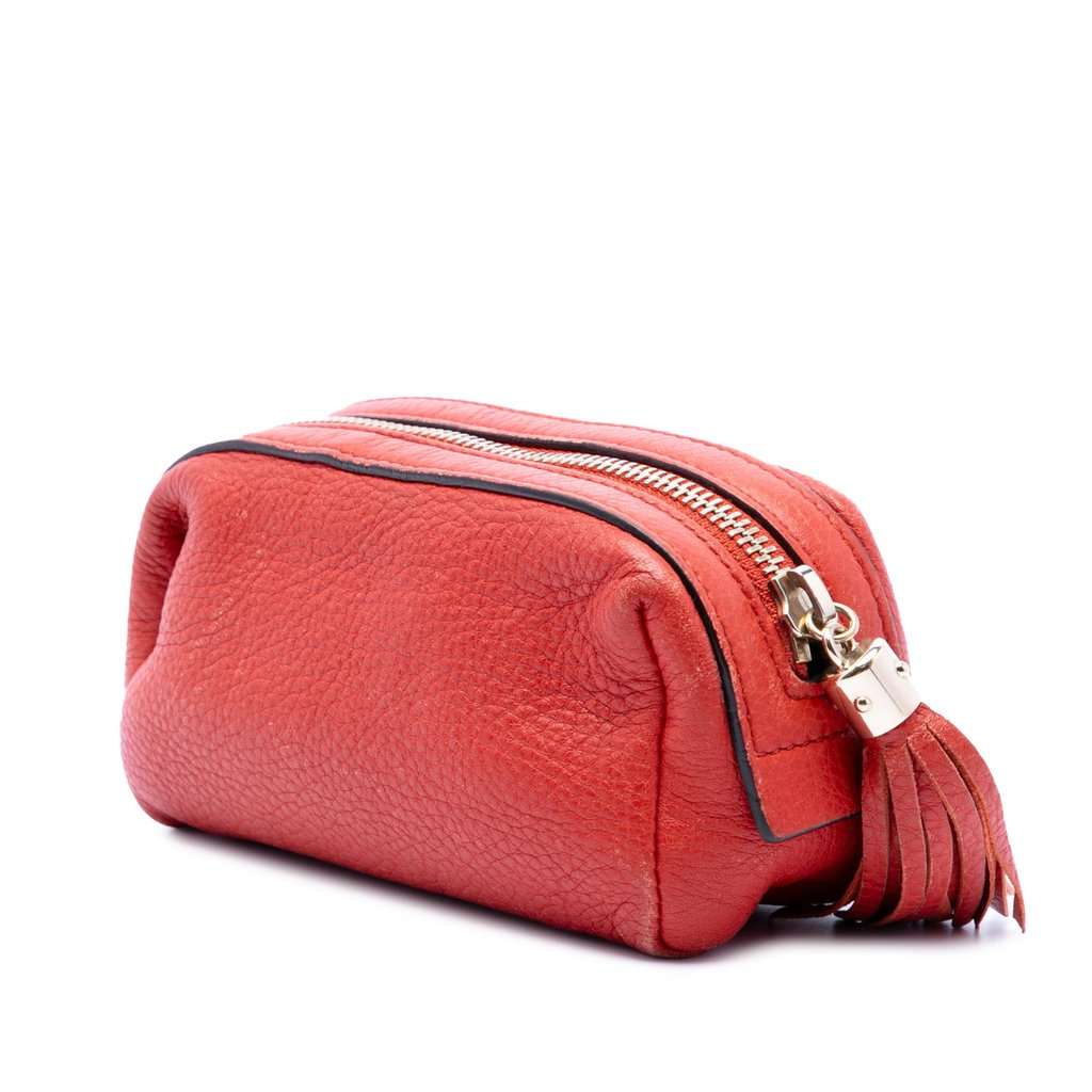 Gucci Pebbled Calfskin Soho Cosmetic Pouch Red Leather Very good - Back View