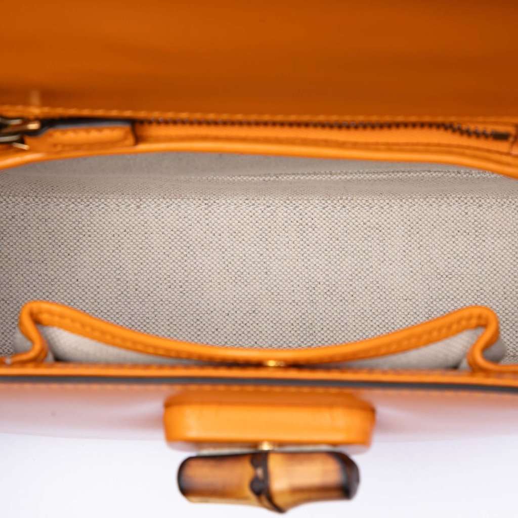 Gucci Small Calfskin Web Bamboo 1947 Top Handle Bag Orange Leather Very good condition - Model View